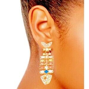 NEW 2.4" FISH Bones LC Gold Earrings "Celebrate Together" NWT